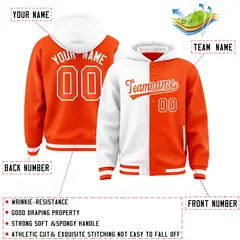 White Orange Two Tone Split Varsity Letterman Jacket Hoodie 4