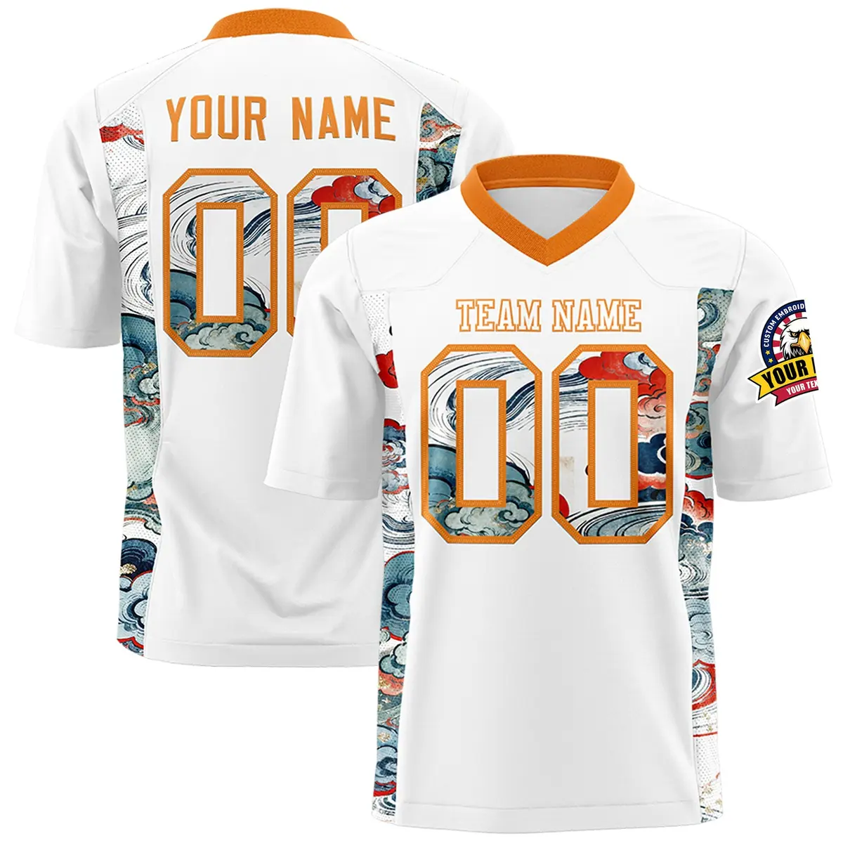 White Orange Ukiyo-e Auspicious Clouds Graffiti Football Jersey