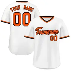 White Orange V-Neck Pullover Baseball Jersey Classic Style