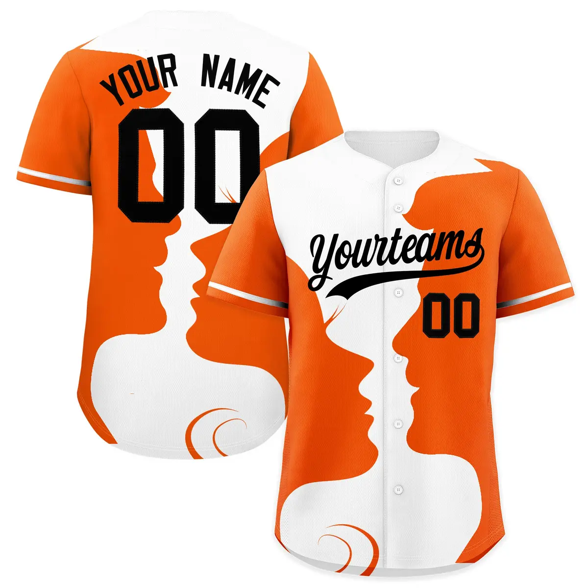 White Orange Valentine's Day Couple Silhouettes Baseball Jersey