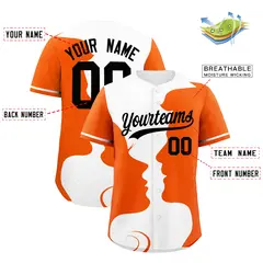 White Orange Valentine's Day Couple Silhouettes Baseball Jersey 3