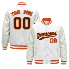White Orange Varsity Jacket with Faux Leather Sleeves 1