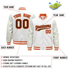 White Orange Varsity Jacket with Faux Leather Sleeves 2