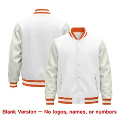 White Orange Varsity Jacket with Faux Leather Sleeves 6