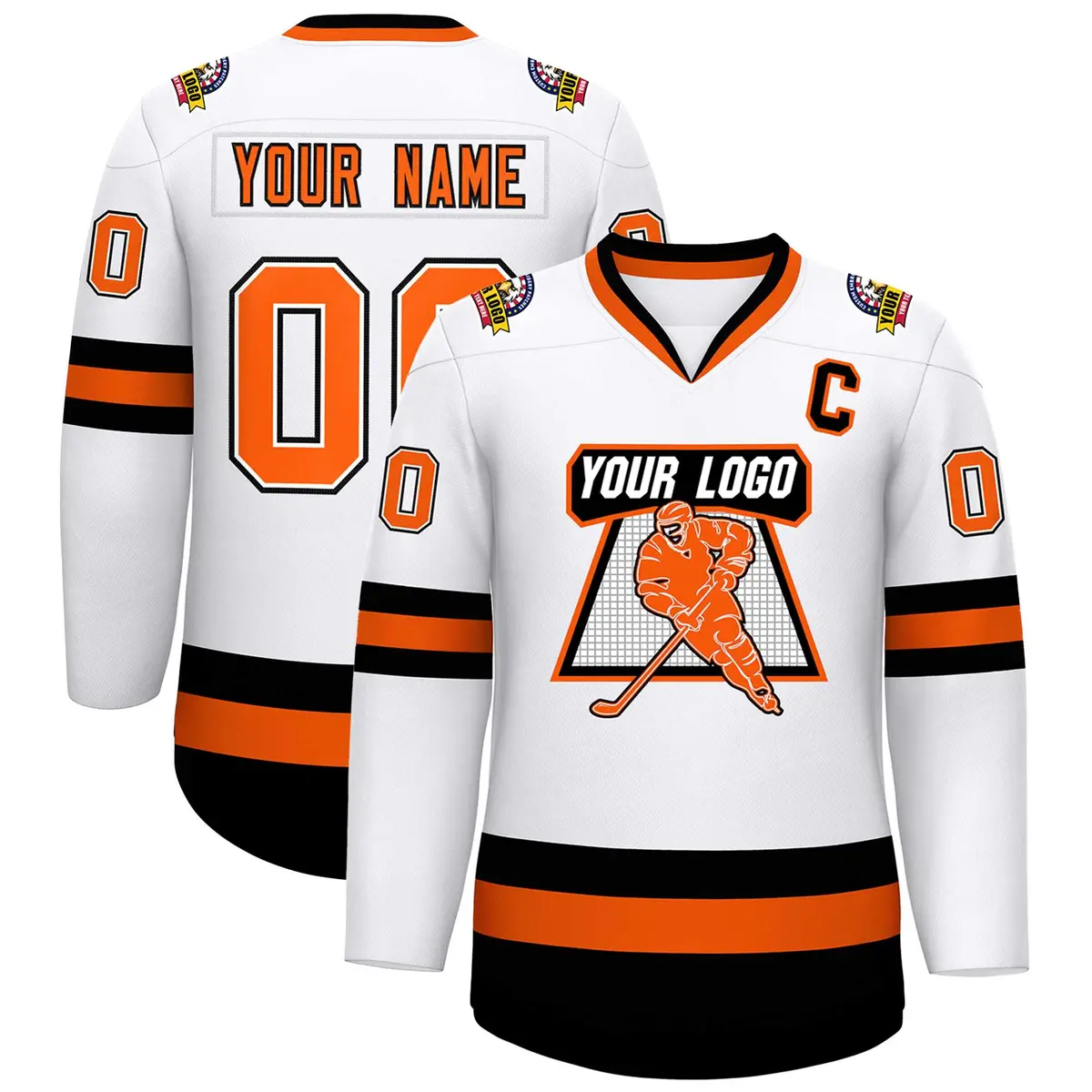 White Orange White-Black Classic Style Hockey Jersey