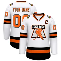 White Orange White-Black Classic Style Hockey Jersey
