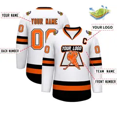 White Orange White-Black Classic Style Hockey Jersey 2