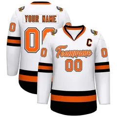 White Orange White-Black Classic Style Hockey Jersey 1
