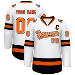 White Orange White-Black Classic Style Hockey Jersey 1