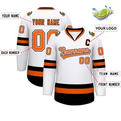 White Orange White-Black Classic Style Hockey Jersey 2