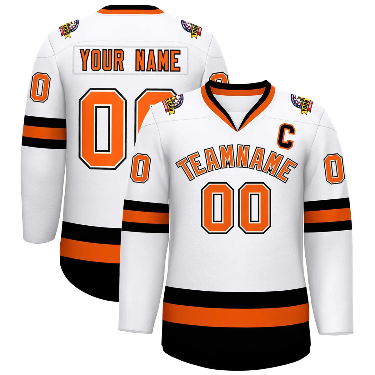 White Orange White-Black Classic Style Hockey Jersey