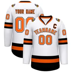White Orange White-Black Classic Style Hockey Jersey 1