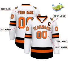 White Orange White-Black Classic Style Hockey Jersey 2