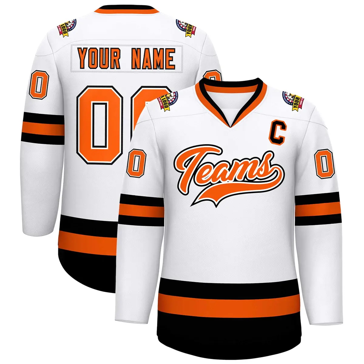 White Orange White-Black Classic Style Hockey Jersey