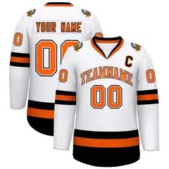 White Orange White-Black Classic Style Hockey Jersey 1