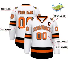 White Orange White-Black Classic Style Hockey Jersey 2
