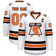 White Orange White-Black Classic Style Hockey Jersey 1