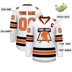 White Orange White-Black Classic Style Hockey Jersey 2