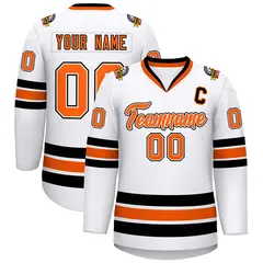 White Orange White-Black Classic Style Hockey Jersey 1