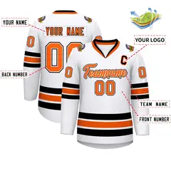 White Orange White-Black Classic Style Hockey Jersey 2