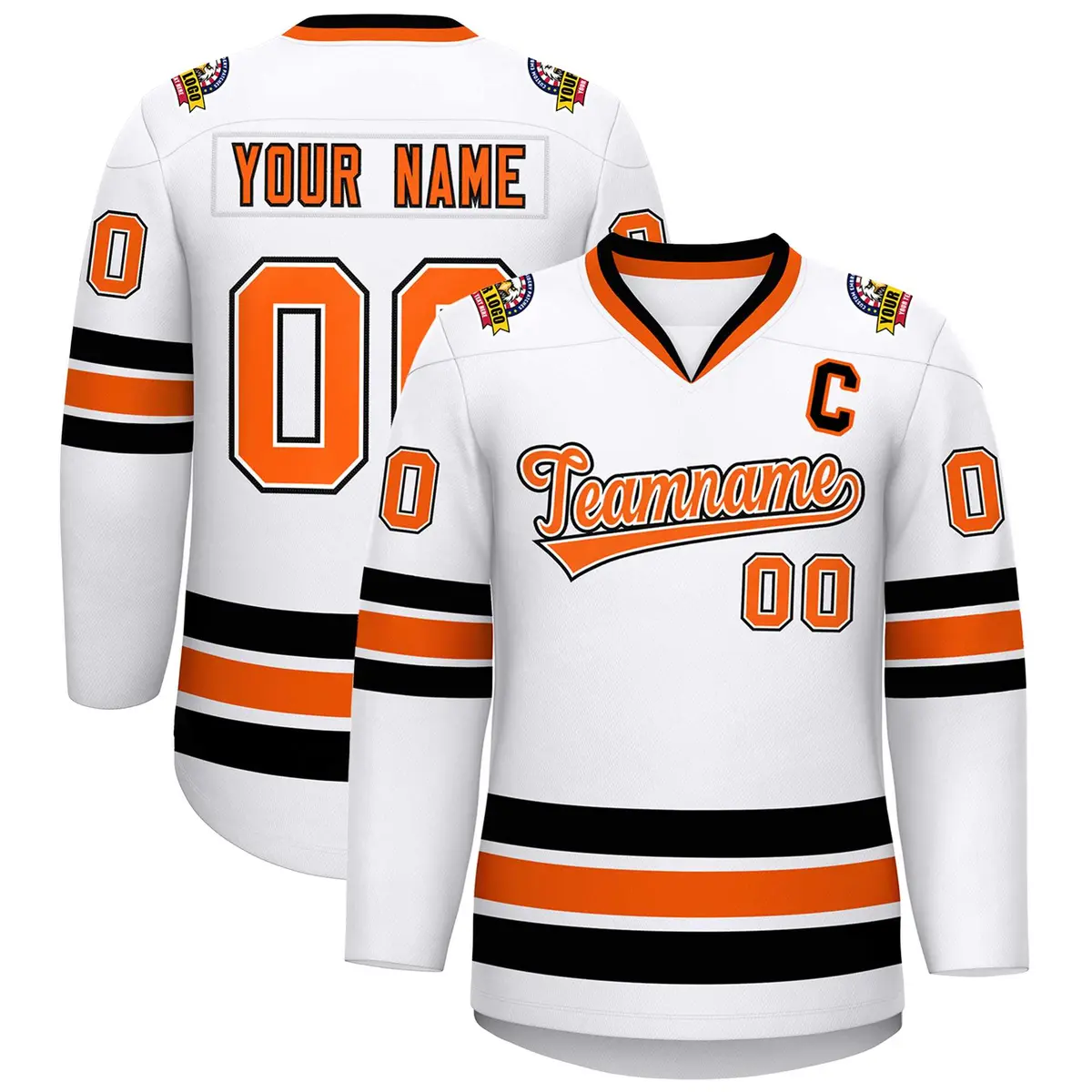White Orange White-Black Classic Style Hockey Jersey