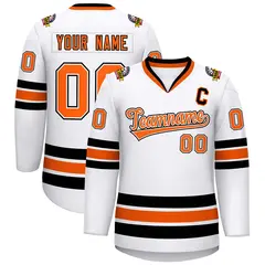 White Orange White-Black Classic Style Hockey Jersey 1