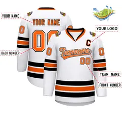 White Orange White-Black Classic Style Hockey Jersey 2