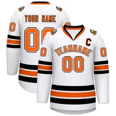 White Orange White-Black Classic Style Hockey Jersey 1