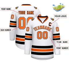 White Orange White-Black Classic Style Hockey Jersey 2