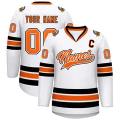 White Orange White-Black Classic Style Hockey Jersey