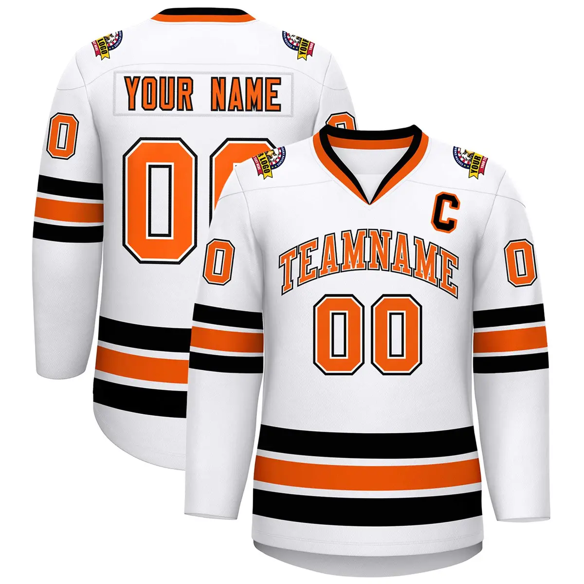 White Orange White-Black Classic Style Hockey Jersey
