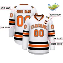 White Orange White-Black Classic Style Hockey Jersey 2