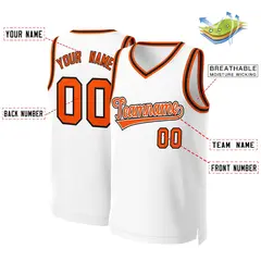 White Orange-White Classic Tops Basketball Jersey 2