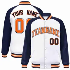 White Orange-White Raglan Varsity Full-Snap Letterman Jacket