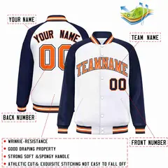 White Orange-White Raglan Varsity Full-Snap Letterman Jacket 2