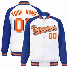 White Orange-White Raglan Varsity Full-Snap Letterman Jacket
