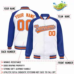 White Orange-White Raglan Varsity Full-Snap Letterman Jacket 2