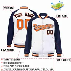 White Orange-White Raglan Varsity Full-Snap Letterman Jacket 2