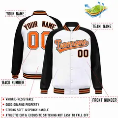 White Orange-White Raglan Varsity Full-Snap Letterman Jacket 2