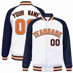 White Orange-White Raglan Varsity Full-Snap Letterman Jacket