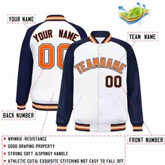 White Orange-White Raglan Varsity Full-Snap Letterman Jacket 2