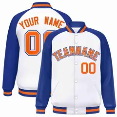 White Orange-White Raglan Varsity Full-Snap Letterman Jacket