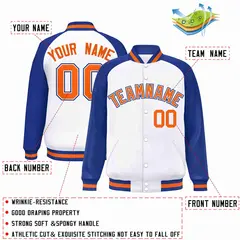 White Orange-White Raglan Varsity Full-Snap Letterman Jacket 2