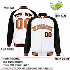 White Orange-White Raglan Varsity Full-Snap Letterman Jacket 2
