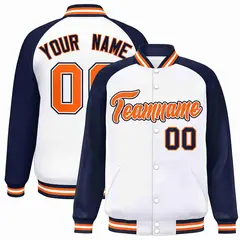 White Orange-White Raglan Varsity Full-Snap Letterman Jacket