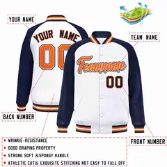 White Orange-White Raglan Varsity Full-Snap Letterman Jacket 2