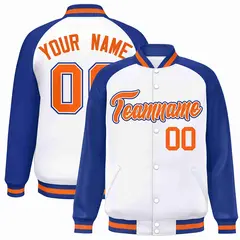White Orange-White Raglan Varsity Full-Snap Letterman Jacket