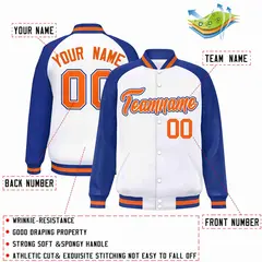 White Orange-White Raglan Varsity Full-Snap Letterman Jacket 2