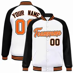 White Orange-White Raglan Varsity Full-Snap Letterman Jacket 1
