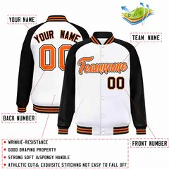 White Orange-White Raglan Varsity Full-Snap Letterman Jacket 2